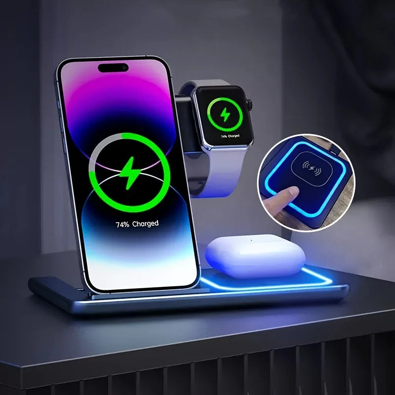 3-in-1 Wireless Charger: Fast Charging Dock for iPhone, Apple Watch, AirPods