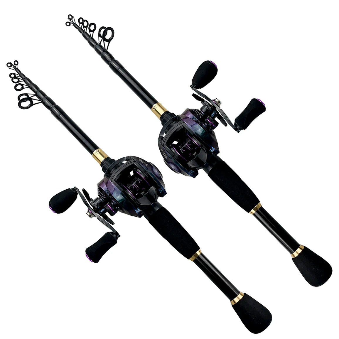 New Telescopic Combo 1.6m-2.4M Carbon Fiber Spinning/Casting Rod with Left / Right Handle Baitcasting Fishing Reel Kit